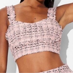 NWT Wild Fable Pink Black Silver Tweed Cropped Tank Top Size XXL